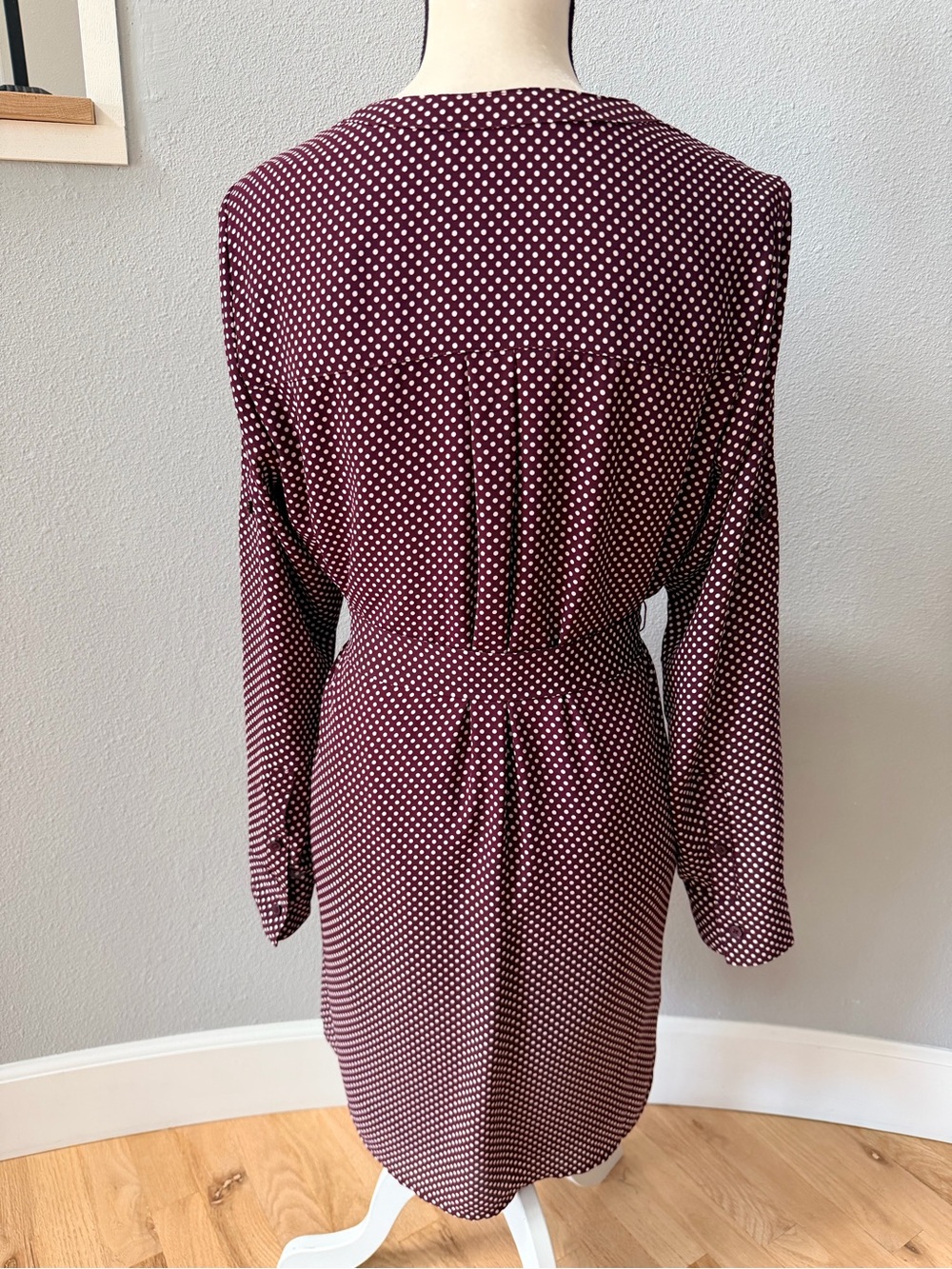 Express Lot of 2 Zip V-Neck Long Sleeve Polk Dot Shift Dresses Burgundy & Black - Picture 5 of 16